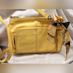 Tignanello Yellow Gold Shoulder Bag Purse with Soft Leather & Silver Metal